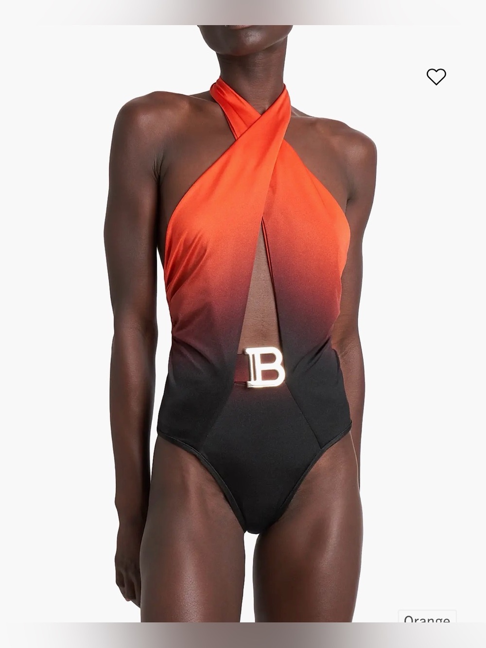 BALMAIN orange-to-Black Ombre Halter One-Piece Swimsuit